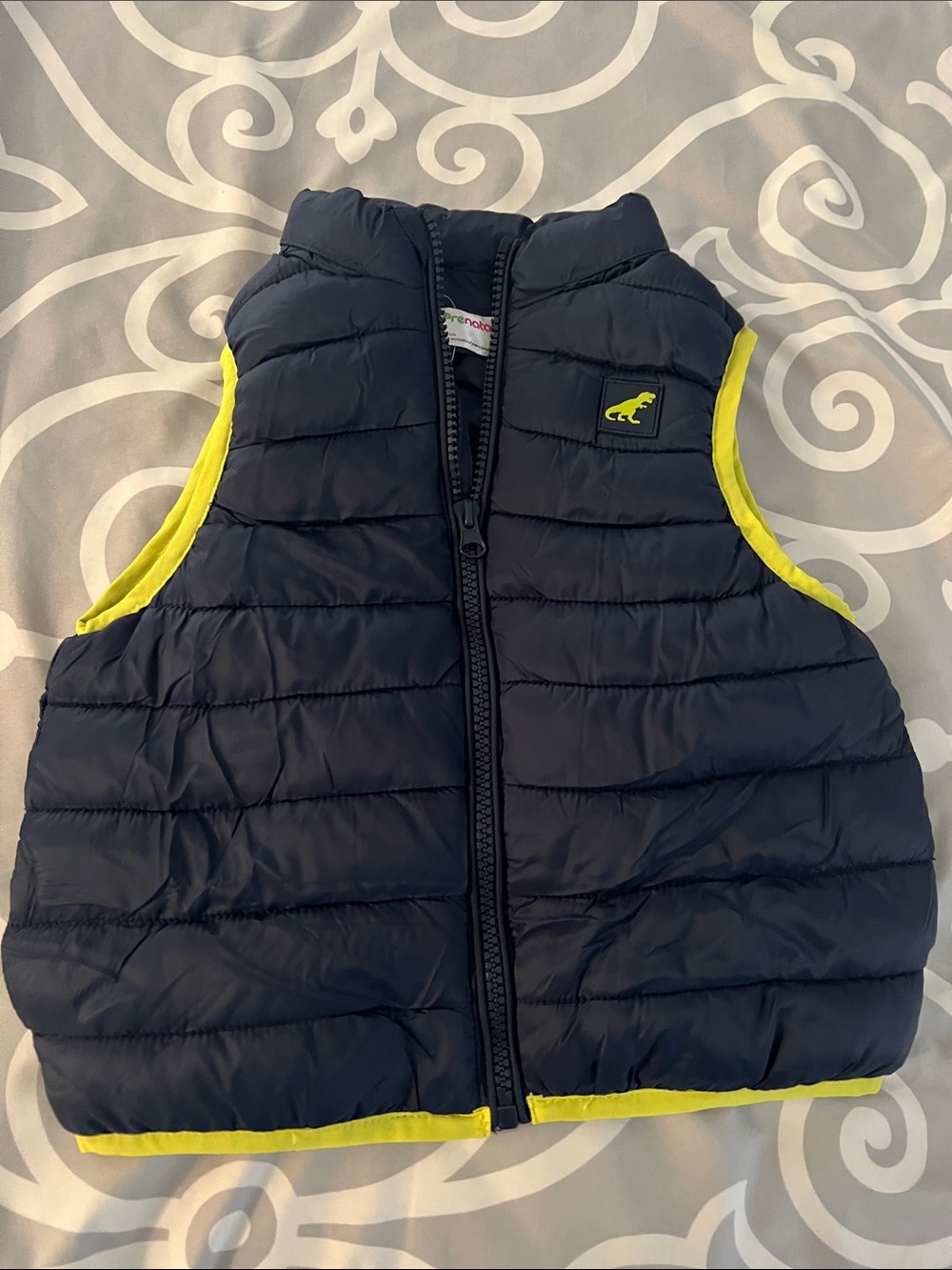 NWT PRENATAL  Puffer Vest in Navy with Yellow Trim